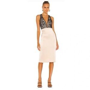 Alice + Olivia Women’s Size 2 Vanita Dress Lace Midi Sheath Dress Black / Tan